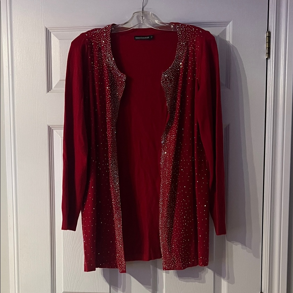 Elegant Red Cardigan with Sparkling Details - Picture 1 of 4